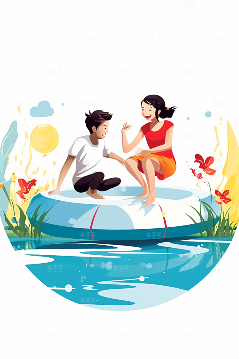 学生放暑假夏天放假了插画