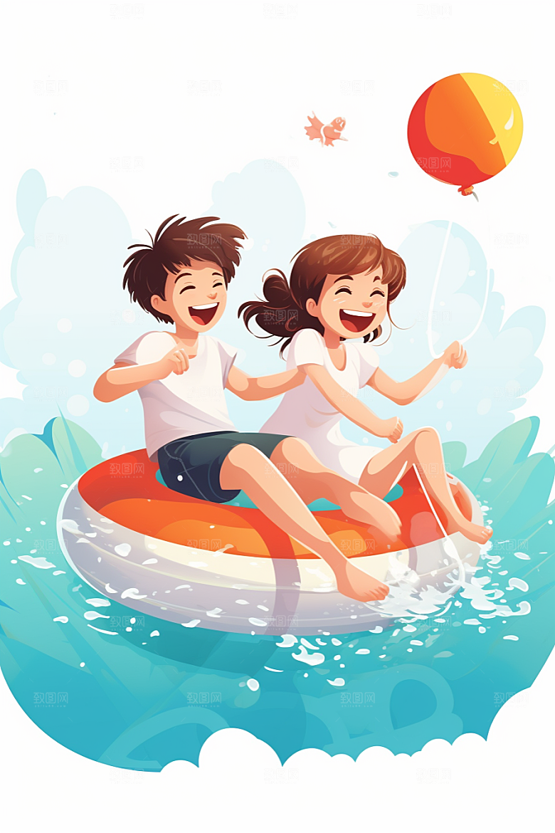 学生放暑假旅游出游插画