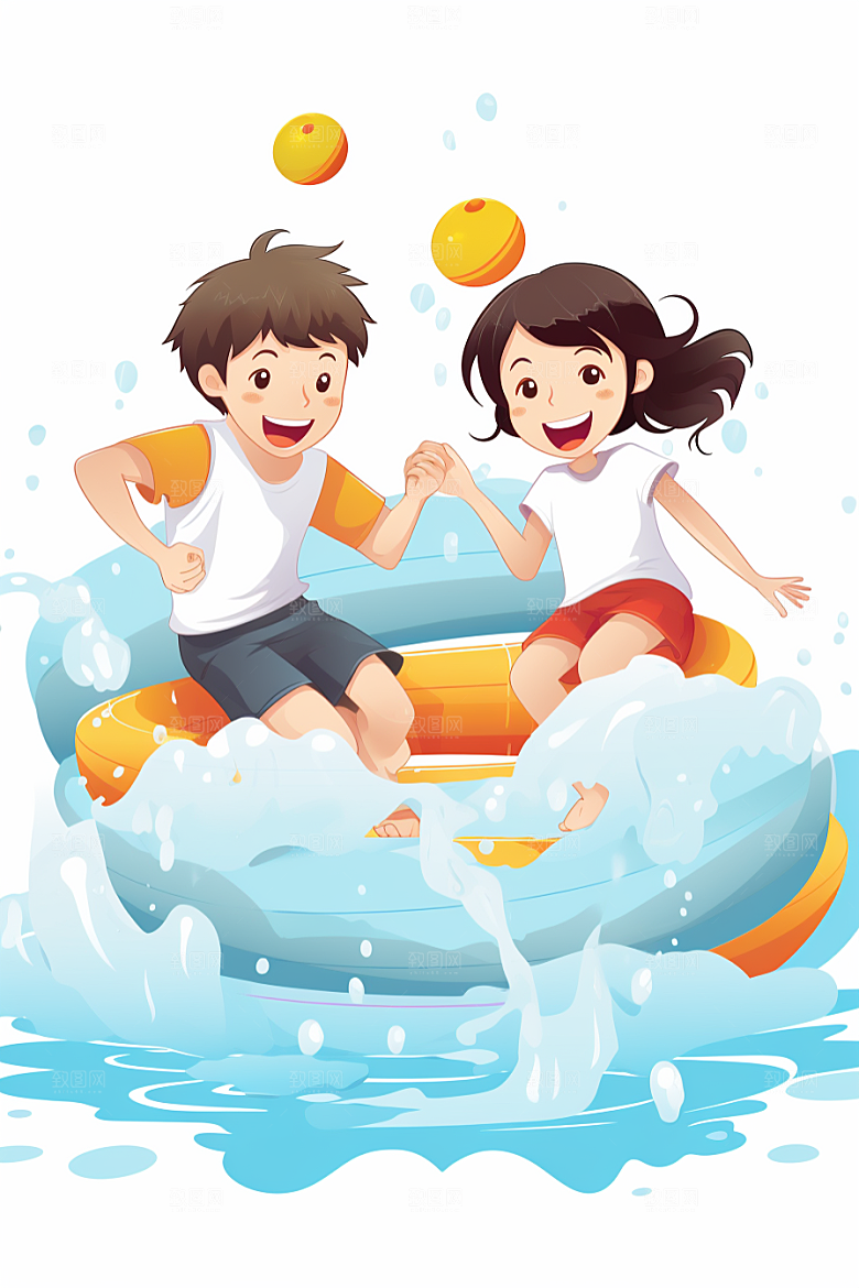 学生放暑假结伴夏天插画