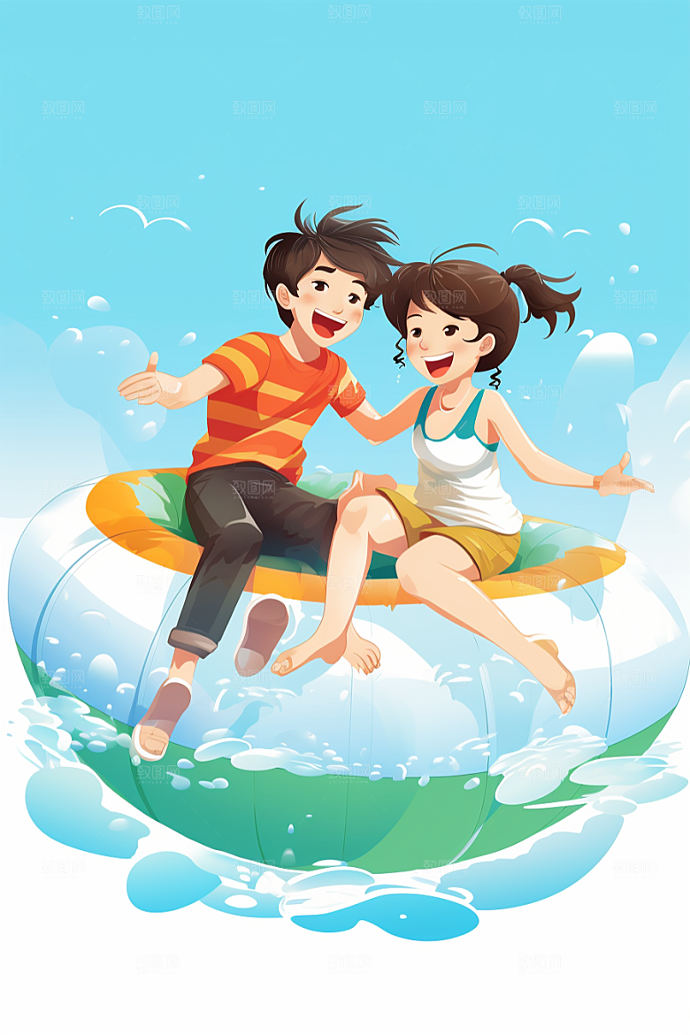 学生放暑假手绘旅游插画