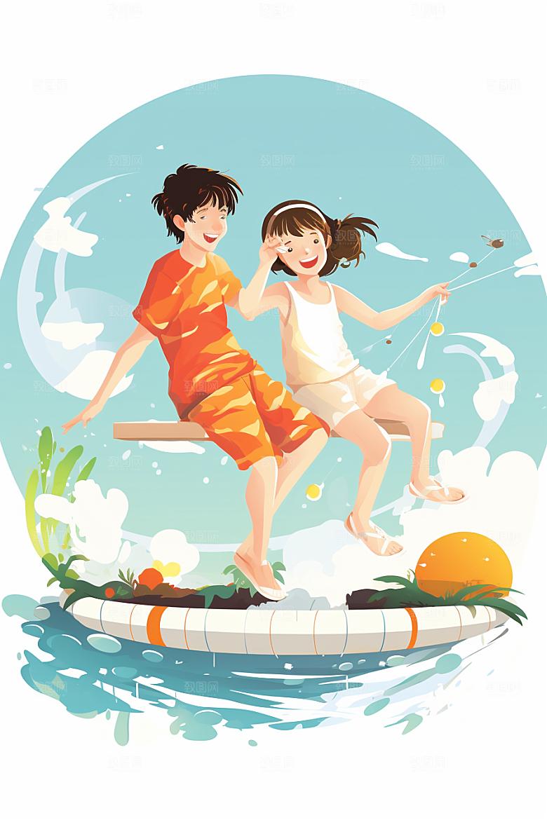 学生放暑假结业毕业旅游插画