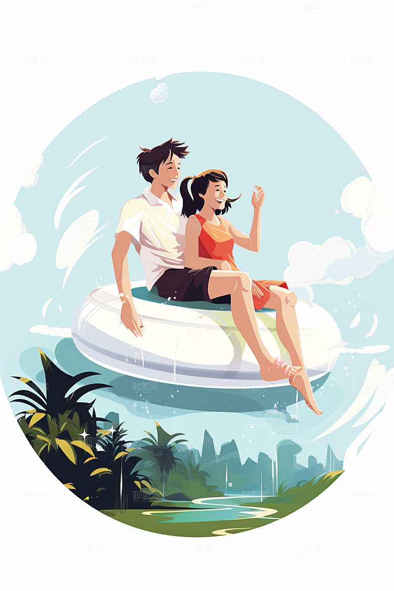 学生放暑假快乐毕业旅游插画