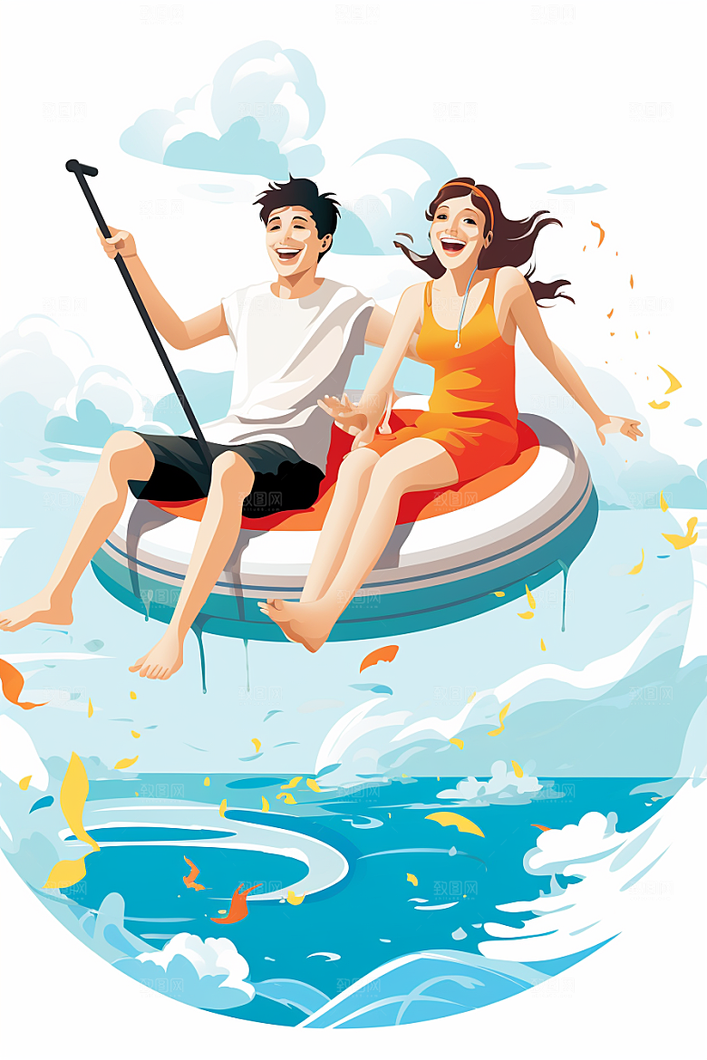 学生放暑假出游夏天插画
