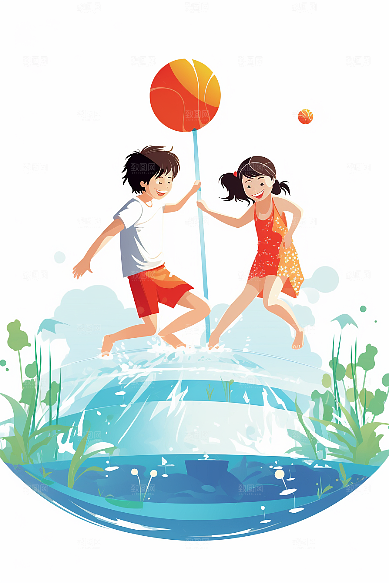 学生放暑假旅游夏天插画