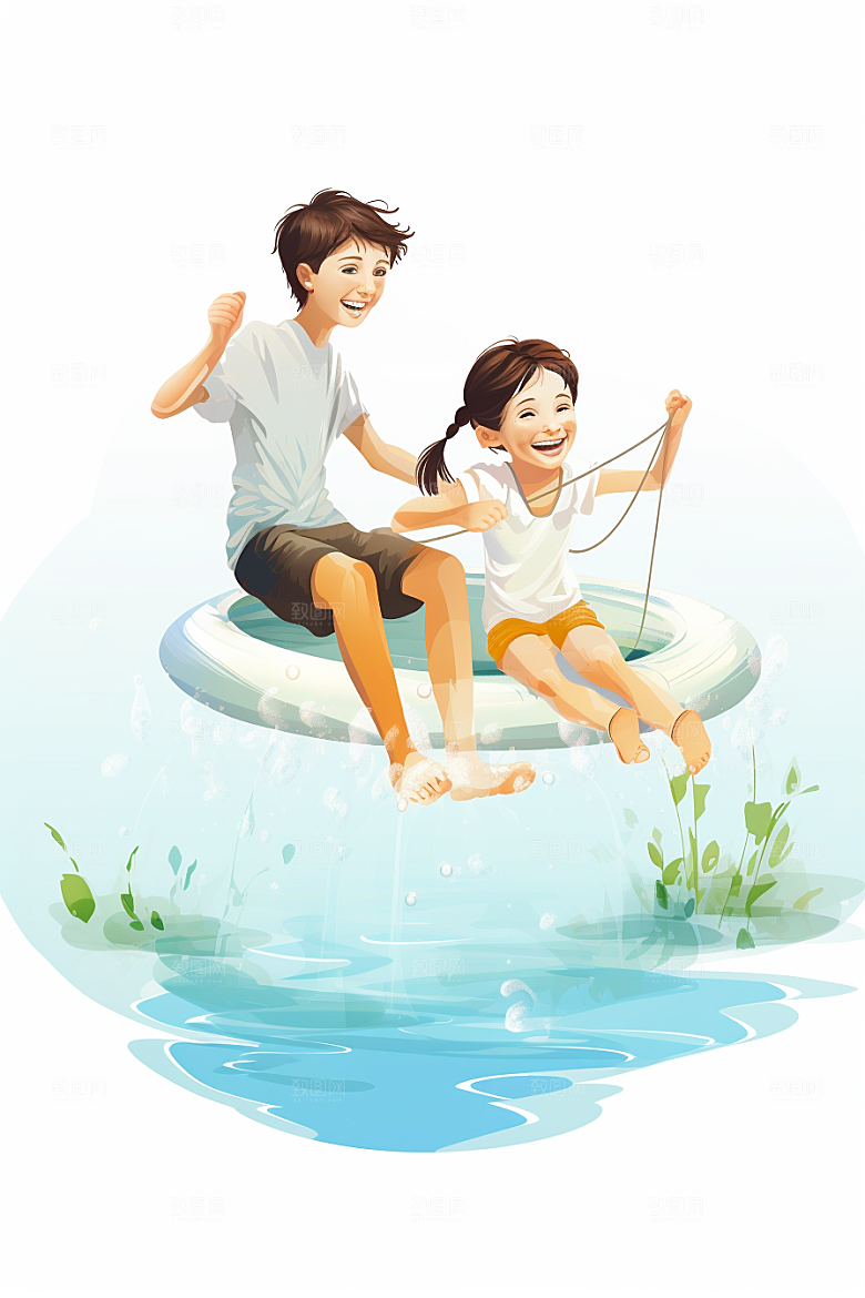 学生放暑假结伴夏天插画
