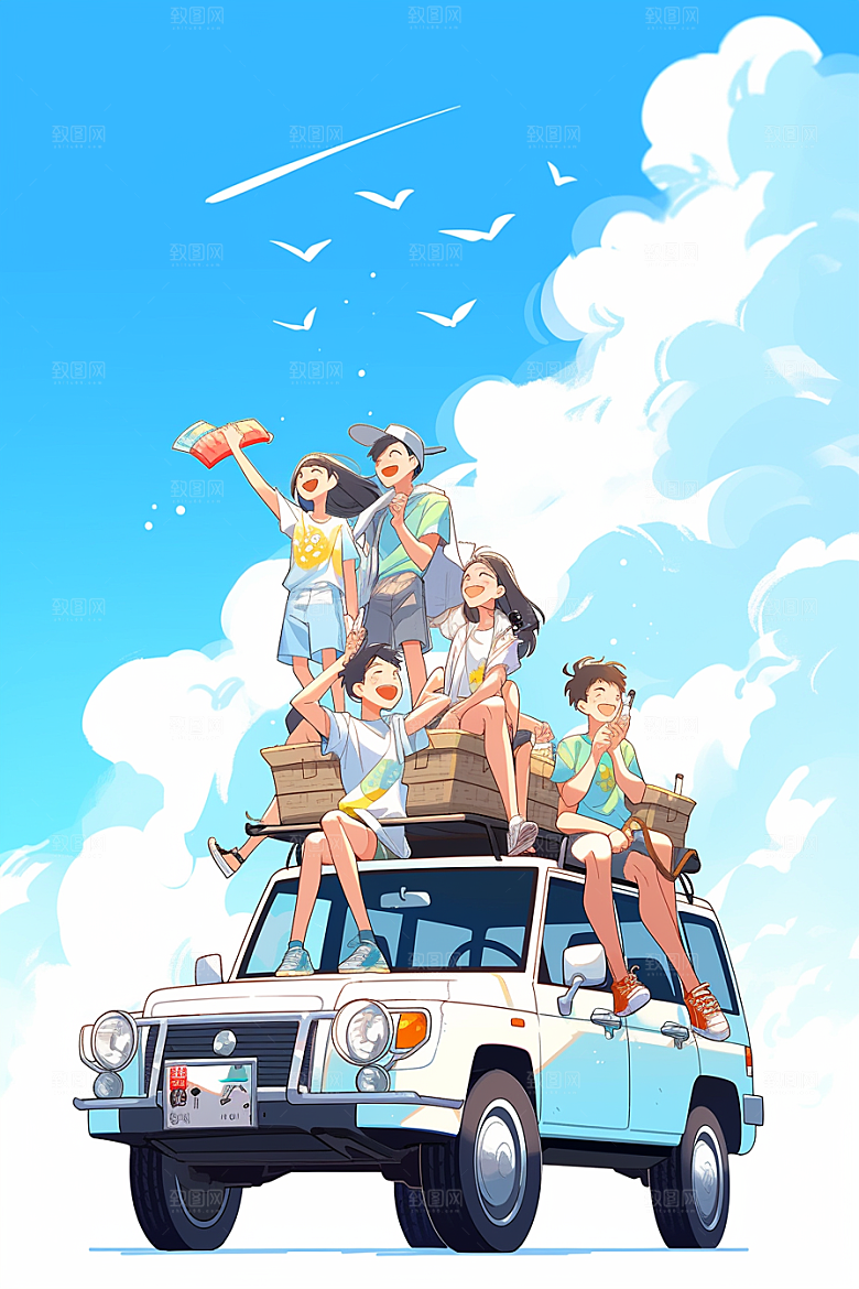 学生放暑假结业快乐插画