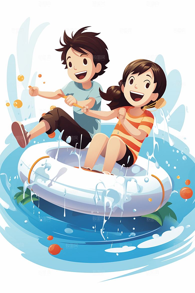 学生放暑假夏天结业插画