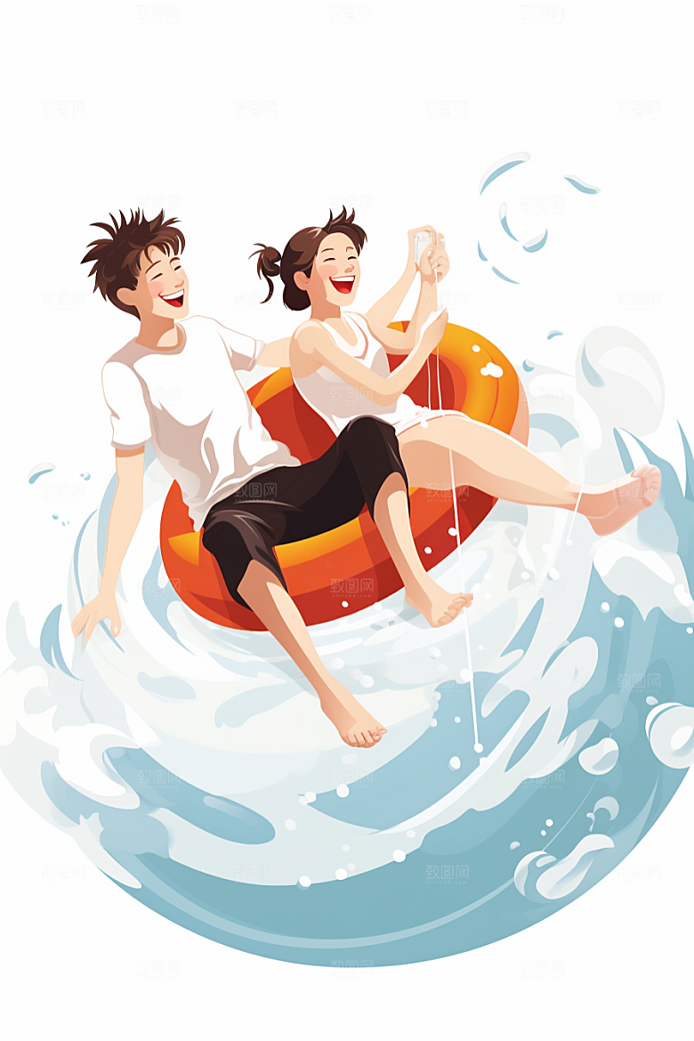 学生放暑假毕业旅游结伴插画