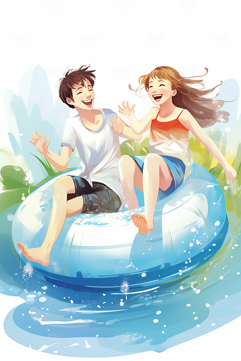 学生放暑假结业夏天插画