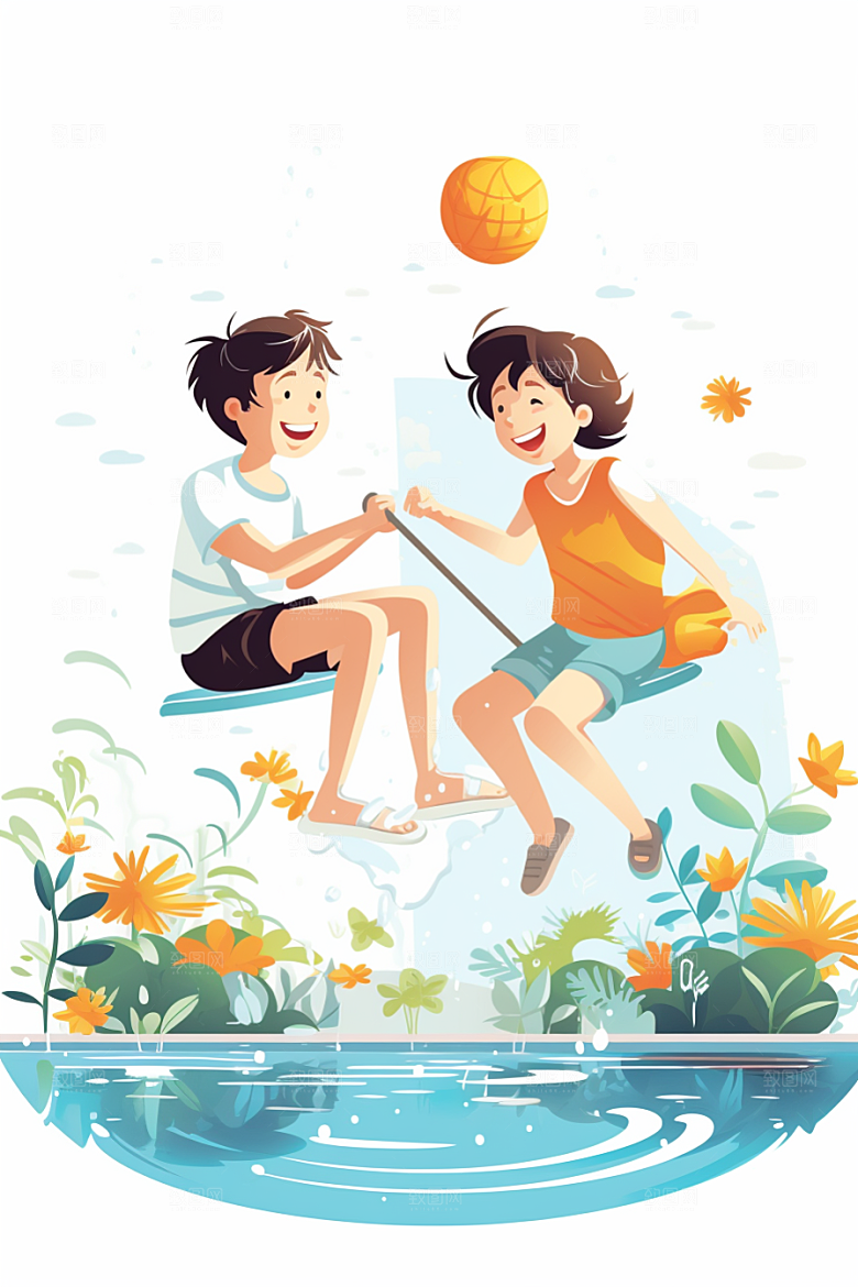 学生放暑假夏季出游插画