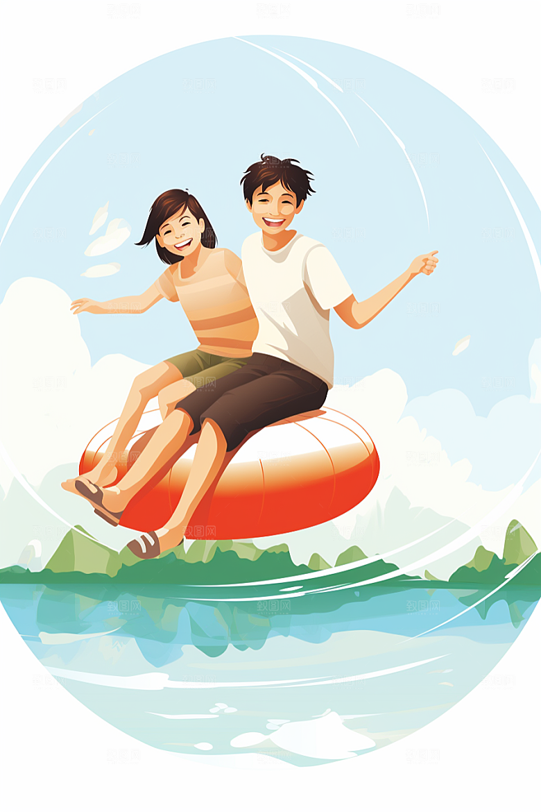 学生放暑假旅游夏天插画