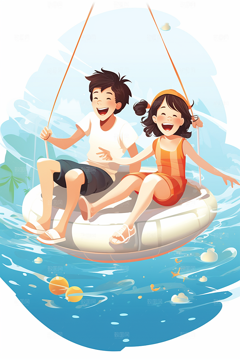 学生放暑假毕业旅游手绘插画