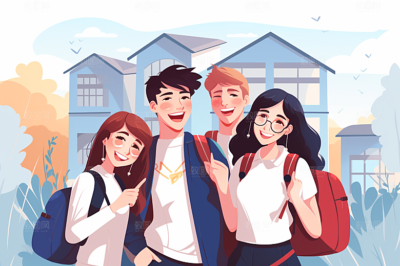 学生放暑假放假了出游插画