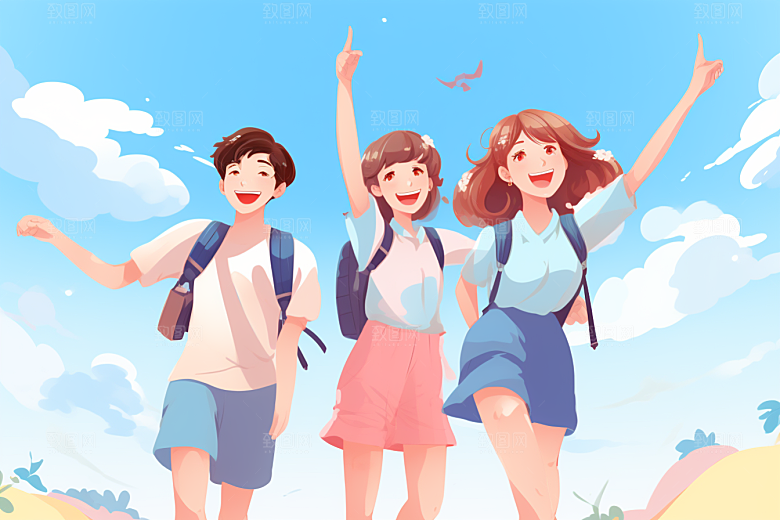 学生放暑假出游毕业旅游插画