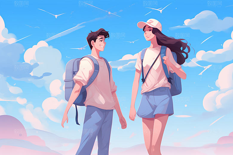 学生放暑假手绘放假了插画