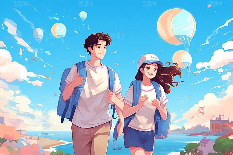 学生放暑假手绘结业插画