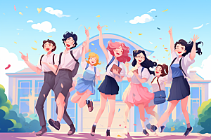学生放暑假手绘结业插画