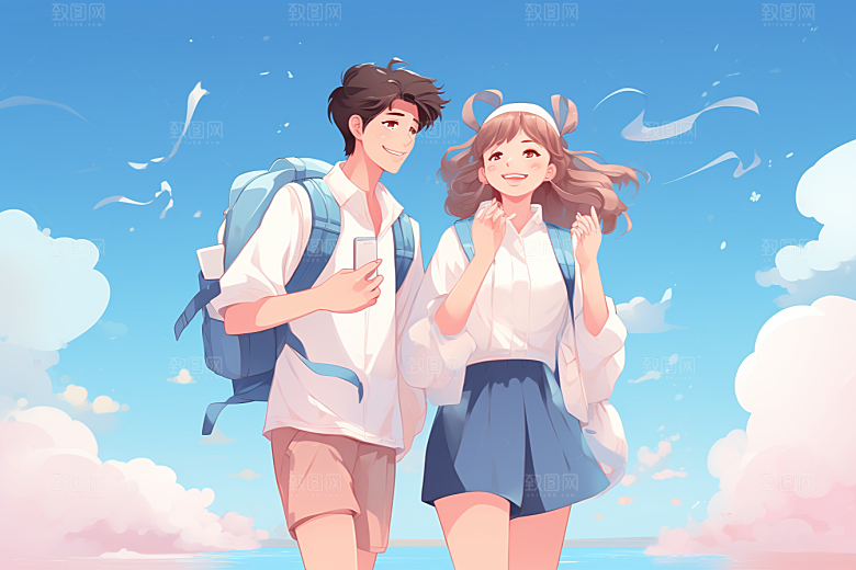 学生放暑假快乐手绘插画