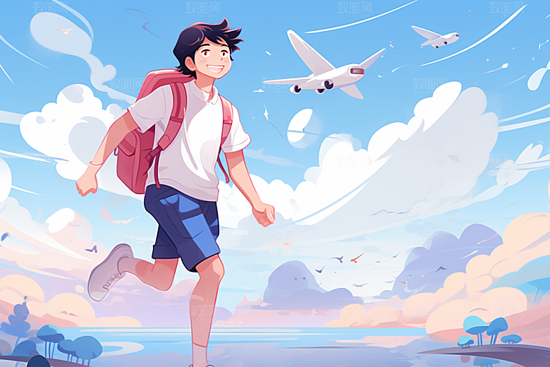 学生放暑假结业毕业旅游插画