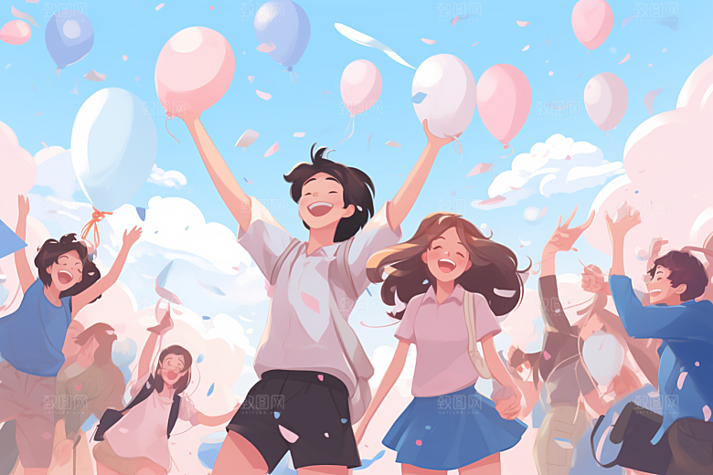 学生放暑假出游快乐插画