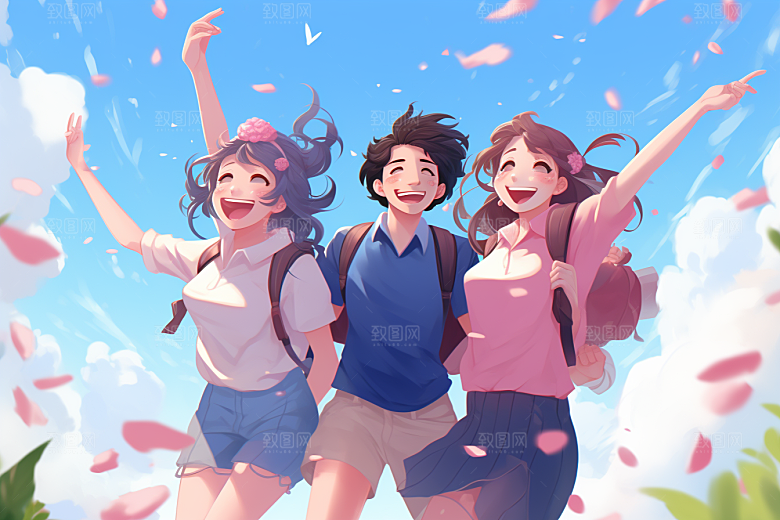 学生放暑假漫画风夏季插画