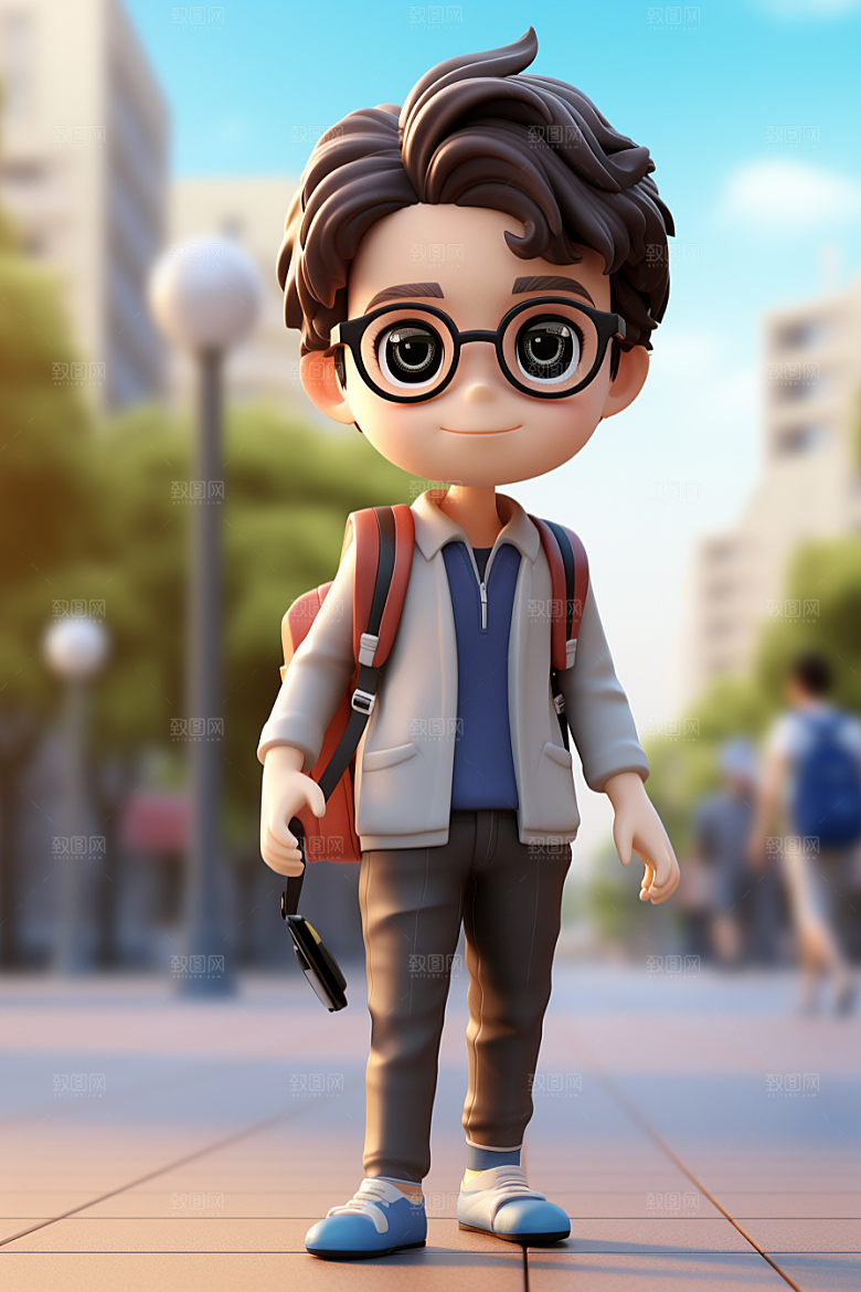 开学季学生人物形象3D模型