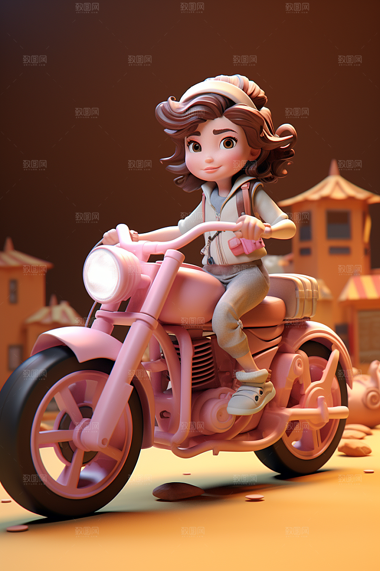 骑车学生3D立体模型