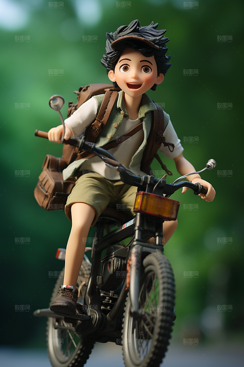 骑车学生人物IP立体模型