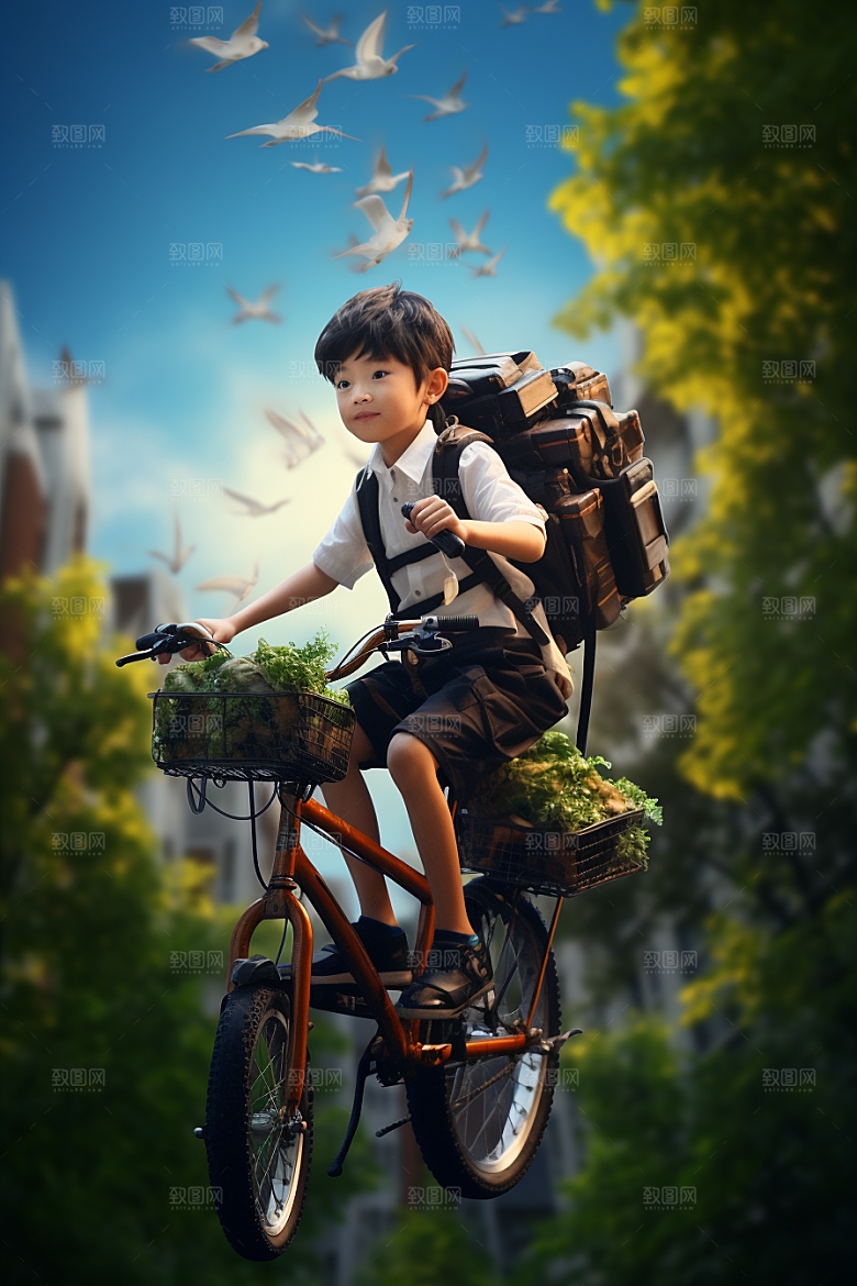 骑车学生阳光运动模型