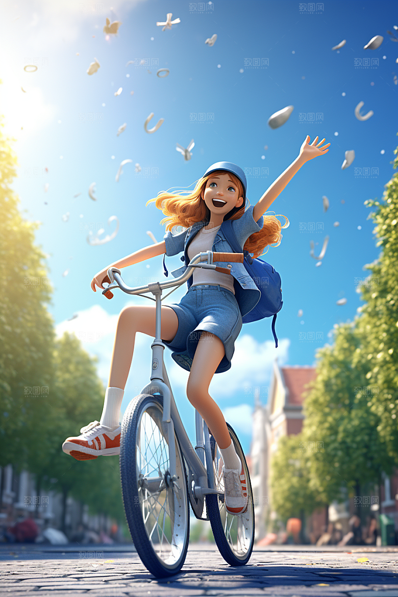 骑车学生运动3D模型