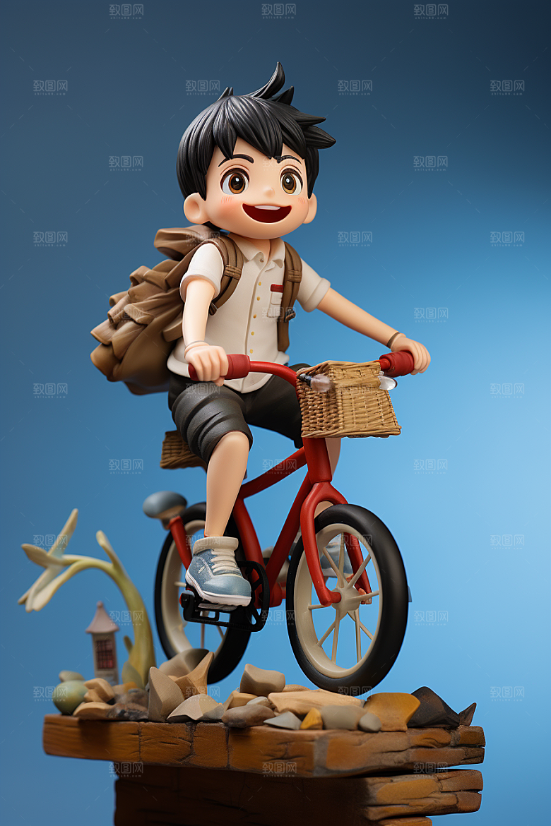 骑车学生立体青少年模型