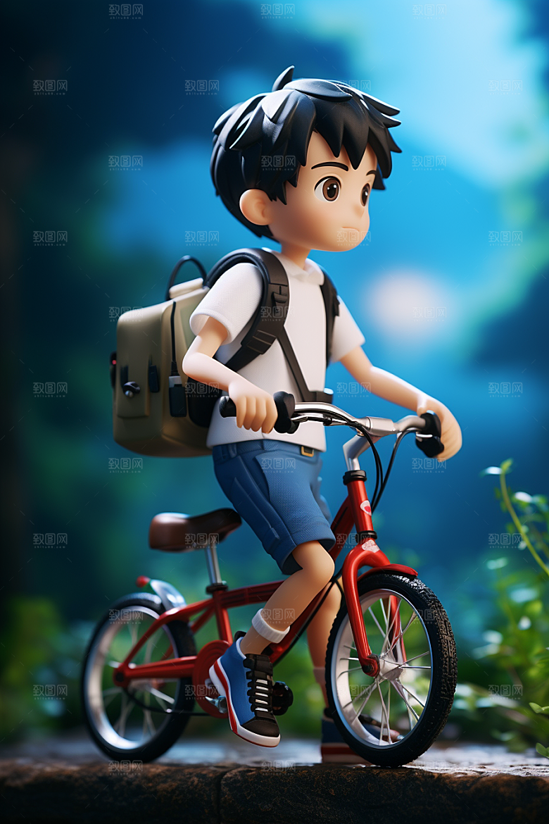 骑车学生立体青少年模型