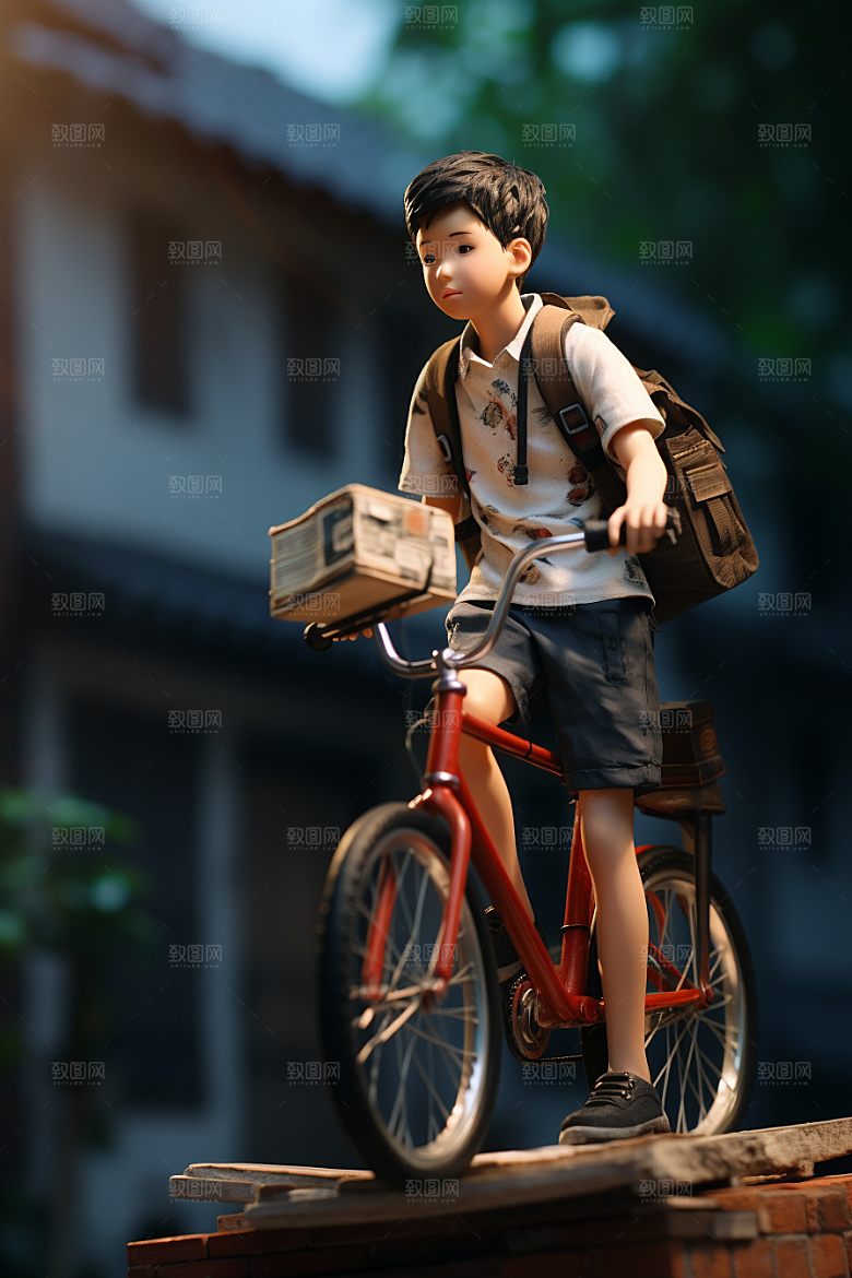 骑车学生阳光青少年模型