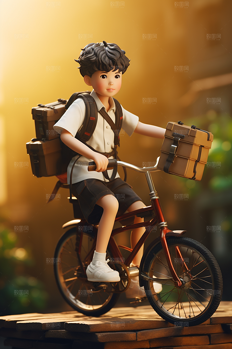 骑车学生3D阳光模型