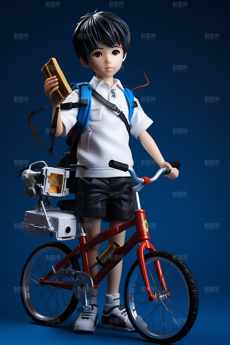骑车学生3D青少年模型