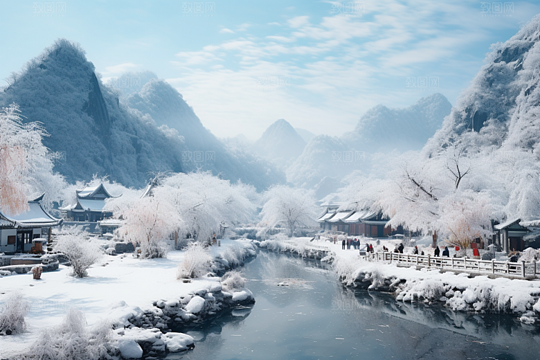 东北雪乡景区雪景素材