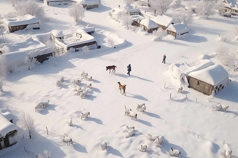东北雪乡大雪雪景素材