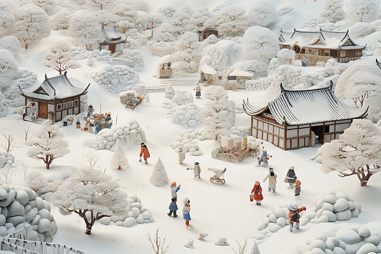 东北雪乡景区雪景素材