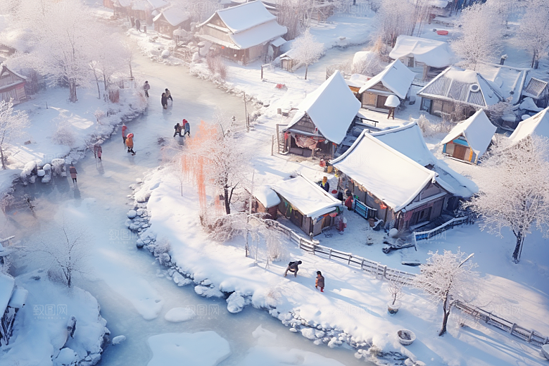 东北雪乡景区高清素材