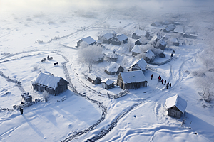 东北雪乡景区雪景素材