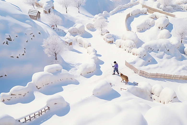 东北雪乡雪景大雪素材