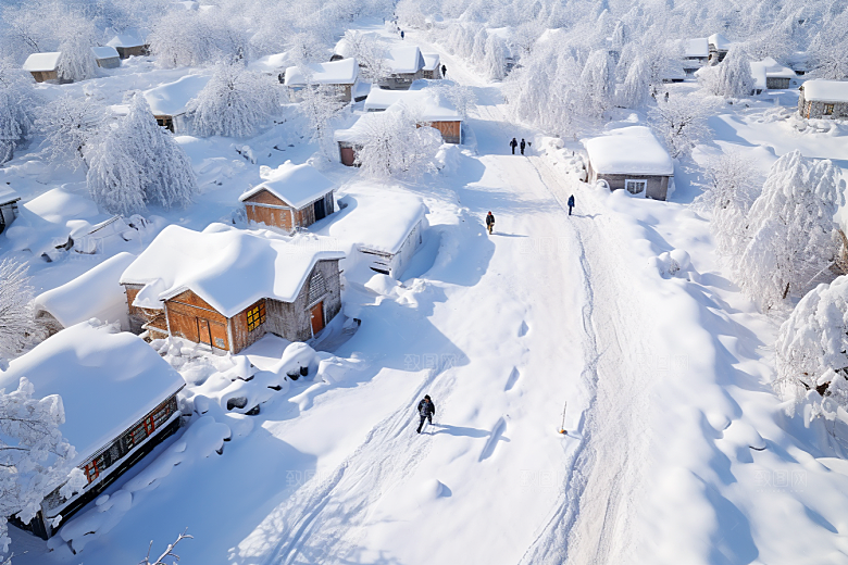 东北雪乡景区大雪素材