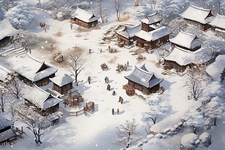 东北雪乡大雪雪景素材