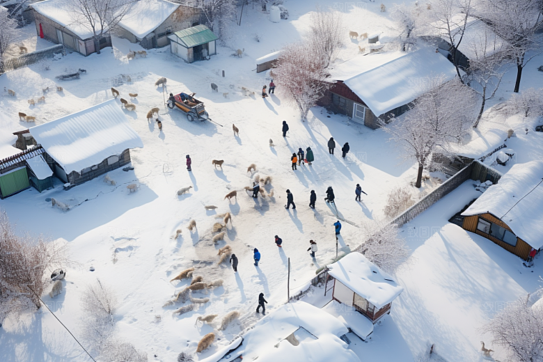 东北雪乡雪景大雪素材