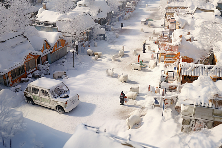 东北雪乡大雪雪景素材