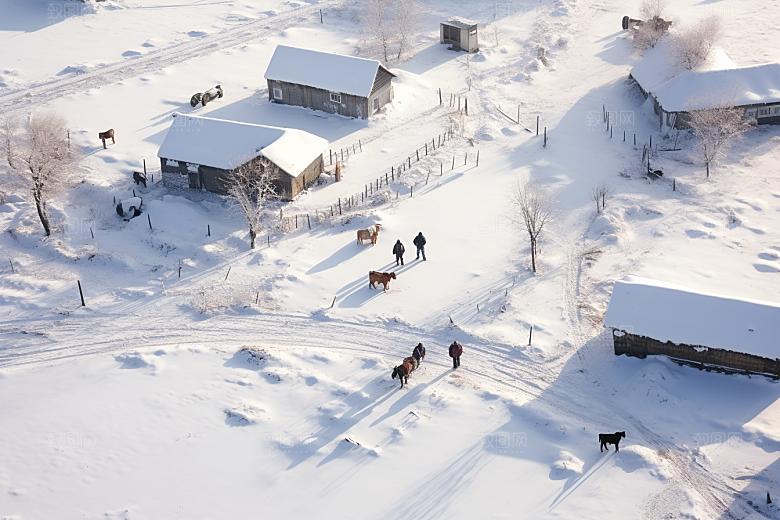 东北雪乡雪景景区素材