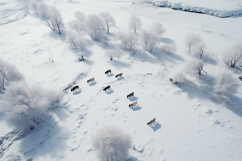 东北雪乡大雪雪景素材