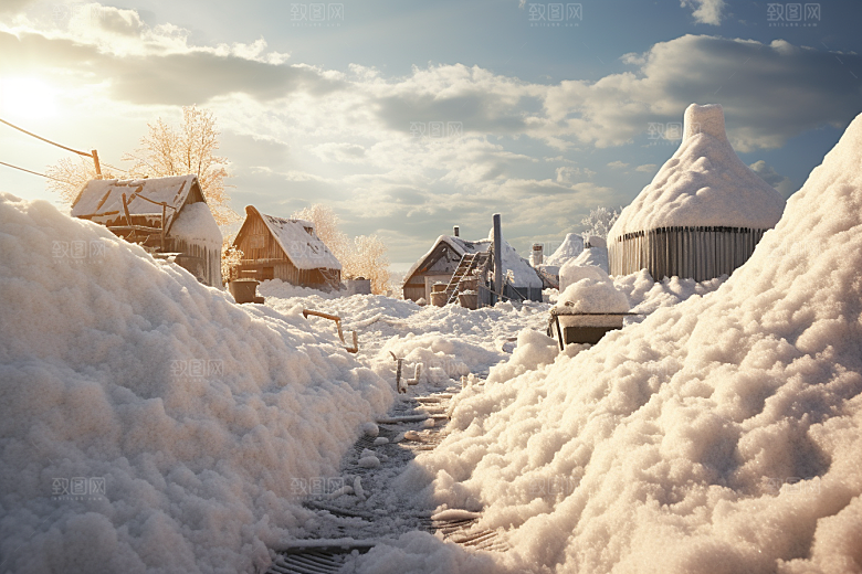 东北雪乡雪景景区素材