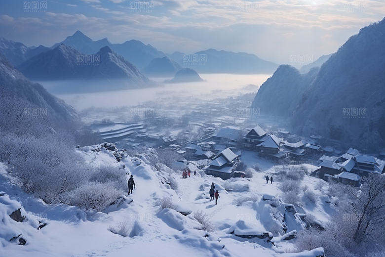 东北雪乡高清北方素材