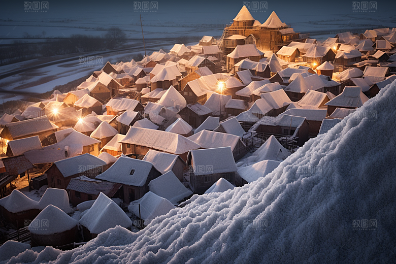 东北雪乡景区雪景素材